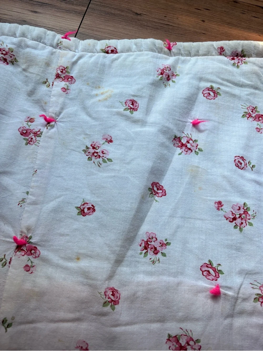 Vintage 40s/50s love shack fancy style Floral Pink Quilted Bedding handmade